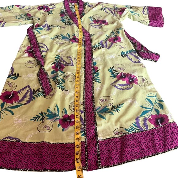 Soft Surroundings Womens Sz XS Kimono Wrap Dress or Robe Cotton Tropical Green - Picture 7 of 8